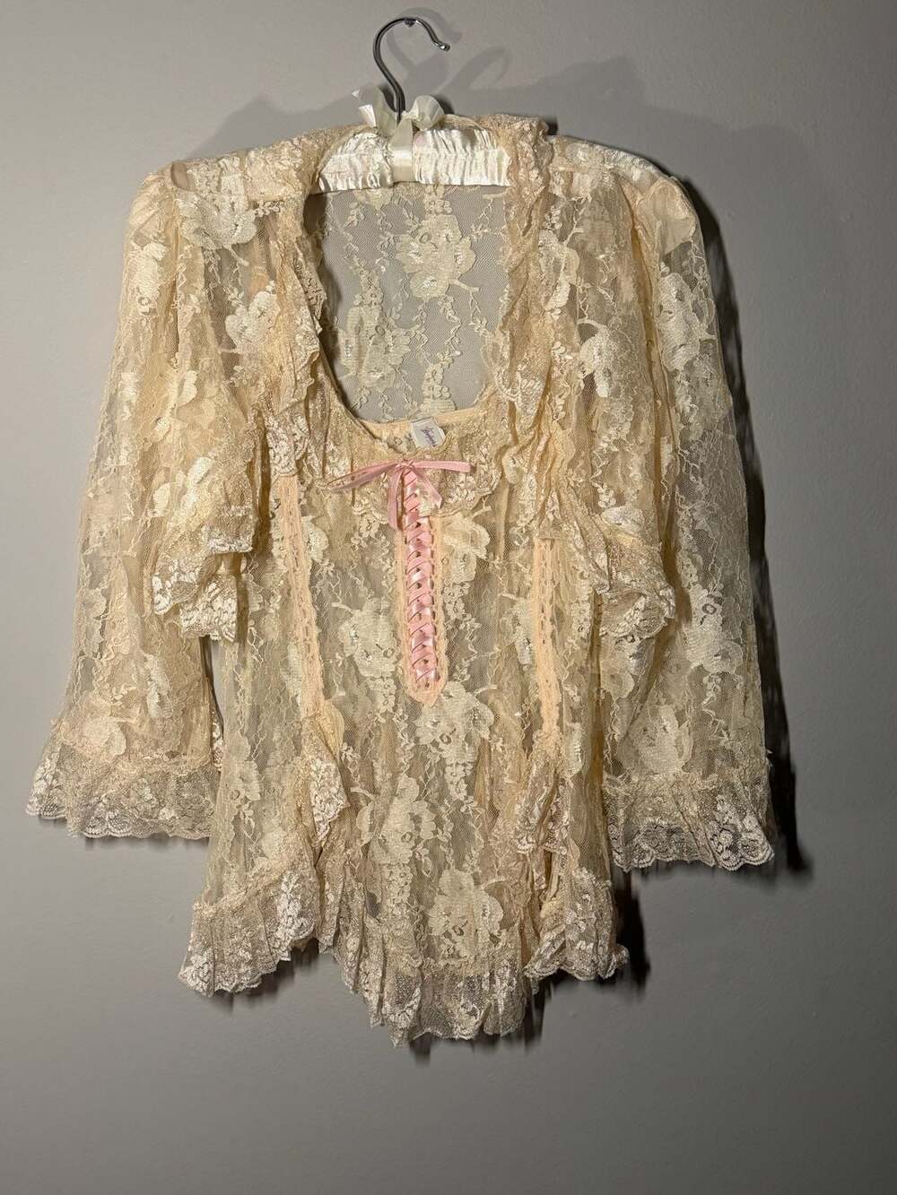 Frederick's of Hollywood Vintage Lace Teddy and Robe Set Style 849 Size Medium